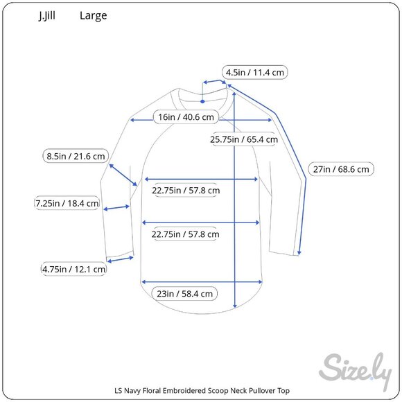 J.Jill Long Sleeve Navy Embroidered Floral Scoop Neck Pullover Top Large - Picture 8 of 8